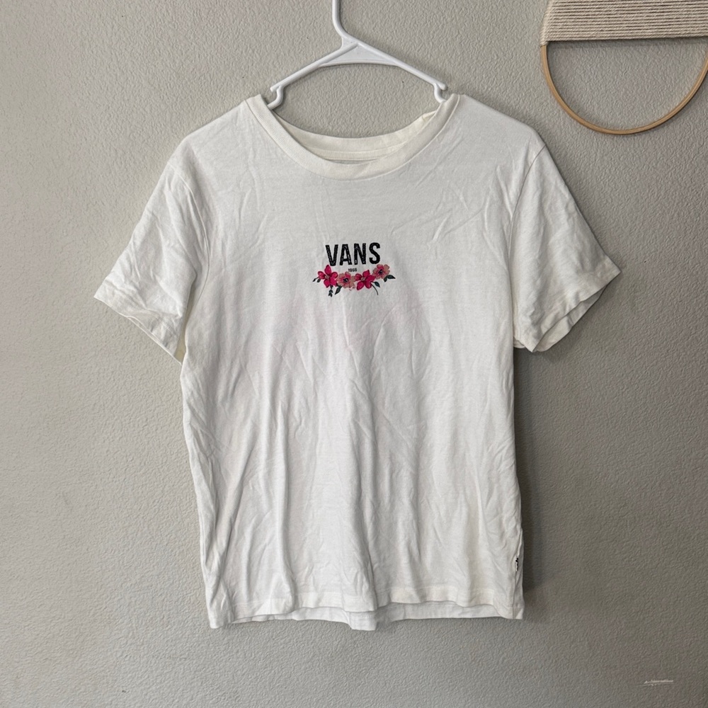 Vans Cream T-Shirt with Floral Accent
